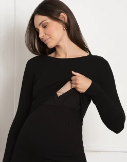Best Seraphine Quartz | Rib Knit Crew Neck Maternity & Nursing Top