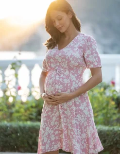 Discount Seraphine Raquelle | Pink Floral Drawstring Maternity & Nursing Dress