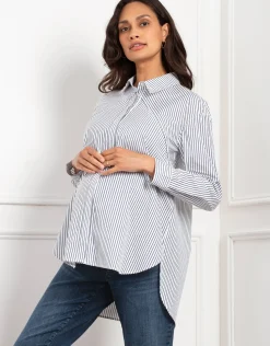Outlet Seraphine Sakura | Pinstripe Maternity & Nursing Shirt