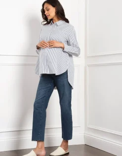 Outlet Seraphine Sakura | Pinstripe Maternity & Nursing Shirt