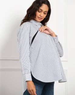 Outlet Seraphine Sakura | Pinstripe Maternity & Nursing Shirt