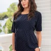 Shop Seraphine Salema | Navy Blue Dot Maternity & Nursing Top