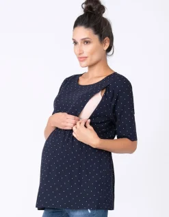 Shop Seraphine Salema | Navy Blue Dot Maternity & Nursing Top