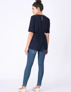 Shop Seraphine Salema | Navy Blue Dot Maternity & Nursing Top