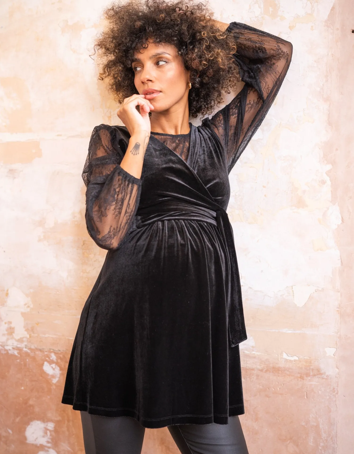 Outlet Seraphine Scarlett | Velvet & Lace Wrap Maternity & Nursing Tunic