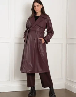 Clearance Seraphine Shakira | Vegan Leather Belted Maternity Trench Coat