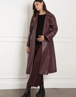Clearance Seraphine Shakira | Vegan Leather Belted Maternity Trench Coat