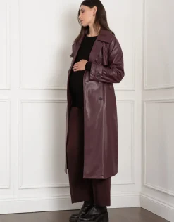 Clearance Seraphine Shakira | Vegan Leather Belted Maternity Trench Coat