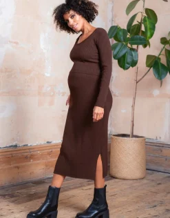 Store Seraphine Shania | Brown Ribbed Maternity & Nursing Dress