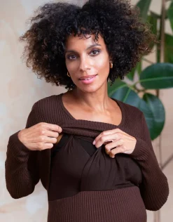 Store Seraphine Shania | Brown Ribbed Maternity & Nursing Dress