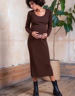 Store Seraphine Shania | Brown Ribbed Maternity & Nursing Dress