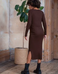 Store Seraphine Shania | Brown Ribbed Maternity & Nursing Dress