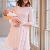 Clearance Seraphine Sophian | Blush Pink Pleated Maternity & Nursing Dress