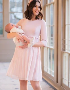 Clearance Seraphine Sophian | Blush Pink Pleated Maternity & Nursing Dress
