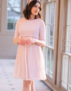 Clearance Seraphine Sophian | Blush Pink Pleated Maternity & Nursing Dress