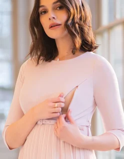 Clearance Seraphine Sophian | Blush Pink Pleated Maternity & Nursing Dress