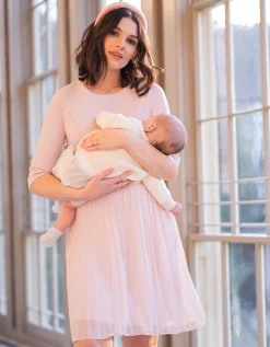 Clearance Seraphine Sophian | Blush Pink Pleated Maternity & Nursing Dress