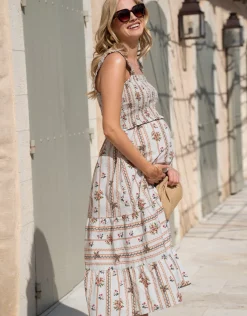 Clearance Seraphine Soren | Cotton Strappy Midi Maternity-To-Nursing  Dress
