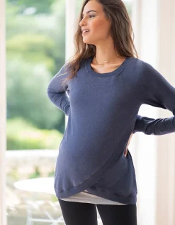 Discount Seraphine Sybil | Blue Cotton Blend Maternity & Nursing Sweatshirt