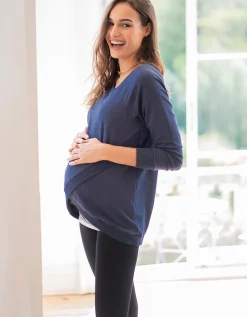Discount Seraphine Sybil | Blue Cotton Blend Maternity & Nursing Sweatshirt