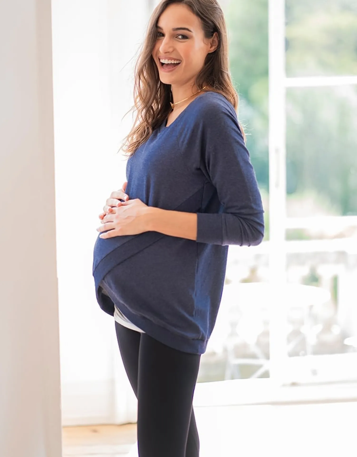 Discount Seraphine Sybil | Blue Cotton Blend Maternity & Nursing Sweatshirt
