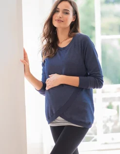 Discount Seraphine Sybil | Blue Cotton Blend Maternity & Nursing Sweatshirt
