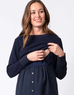 New Seraphine Tulia | Navy Blue Mock Sweater Maternity & Nursing Dress