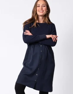 New Seraphine Tulia | Navy Blue Mock Sweater Maternity & Nursing Dress