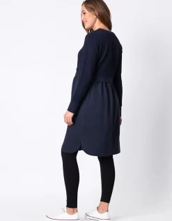 New Seraphine Tulia | Navy Blue Mock Sweater Maternity & Nursing Dress