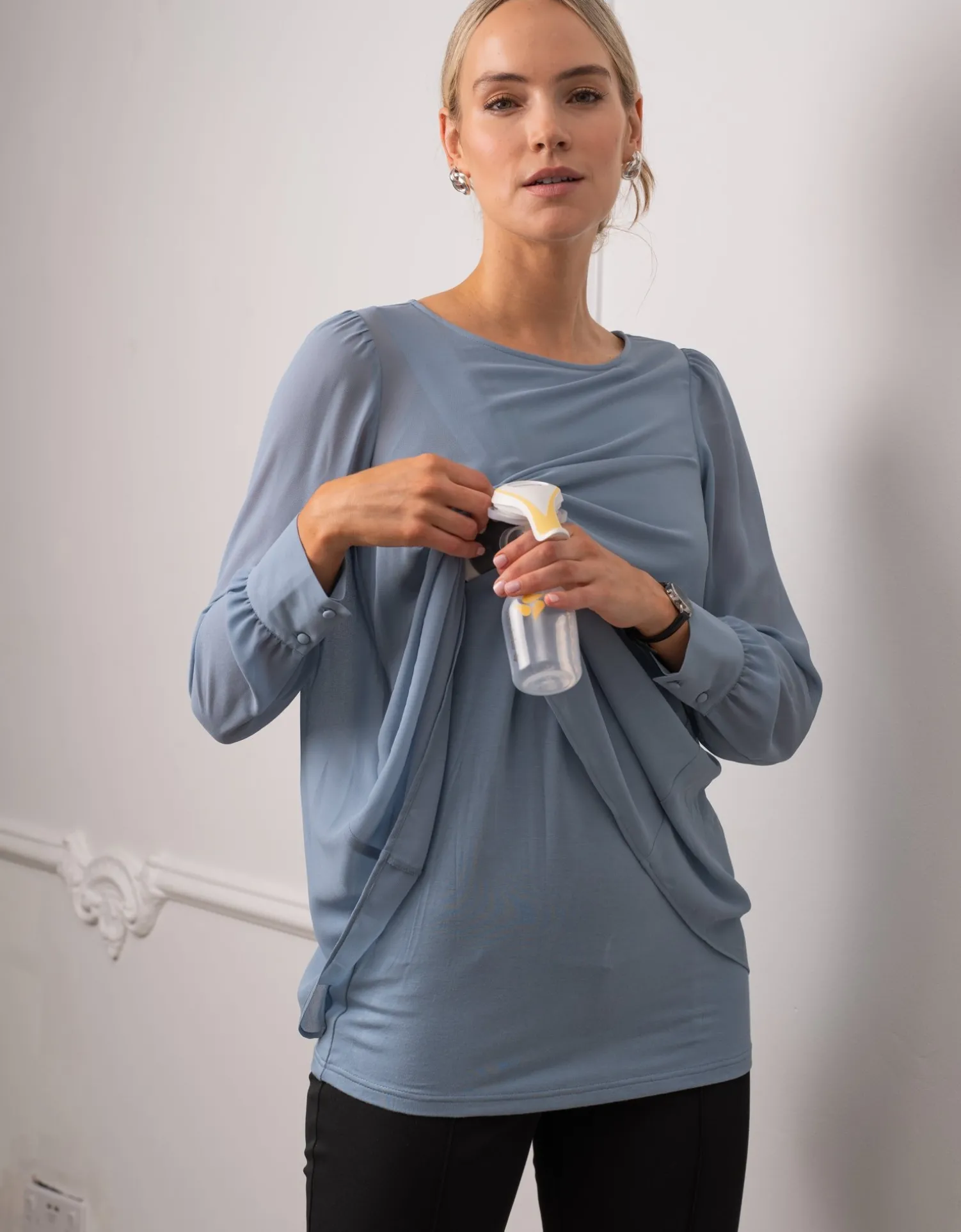 Fashion Seraphine Tulip | Slate Blue Layered Maternity & Nursing Top
