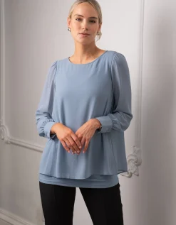 Fashion Seraphine Tulip | Slate Blue Layered Maternity & Nursing Top