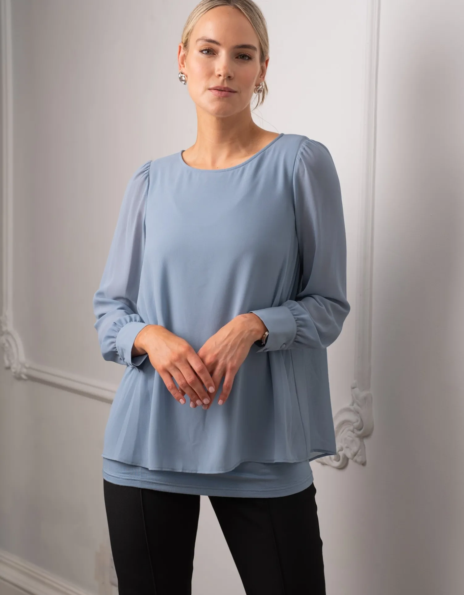 Fashion Seraphine Tulip | Slate Blue Layered Maternity & Nursing Top