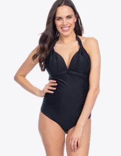 Shop Seraphine Uma | Black Halterneck Maternity Bathing Suit
