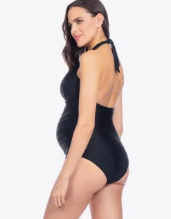 Shop Seraphine Uma | Black Halterneck Maternity Bathing Suit
