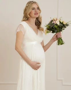 Shop Seraphine Vivienne | Long Lace V Neck Maternity Bridal Gown