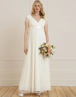 Shop Seraphine Vivienne | Long Lace V Neck Maternity Bridal Gown