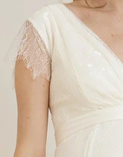 Shop Seraphine Vivienne | Long Lace V Neck Maternity Bridal Gown