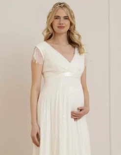 Shop Seraphine Vivienne | Long Lace V Neck Maternity Bridal Gown