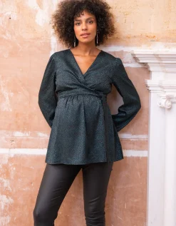 Shop Seraphine Wisteria | Green Mock Wrap Maternity & Nursing Top