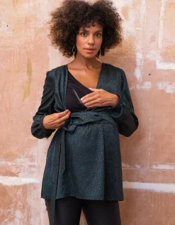 Shop Seraphine Wisteria | Green Mock Wrap Maternity & Nursing Top