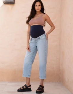 Sale Seraphine Wolfe | Organic Cropped Straight Wide Leg Maternity Jeans