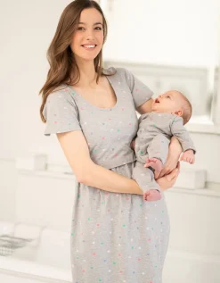 Cheap Seraphine Zoelle | Spot Print Mama & Mini Maternity to Nursing Nightdress Set u2013 Grey