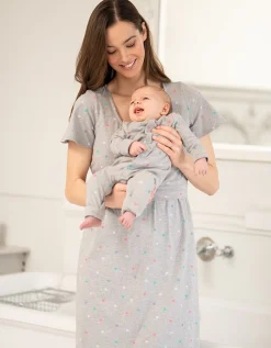 Cheap Seraphine Zoelle | Spot Print Mama & Mini Maternity to Nursing Nightdress Set u2013 Grey